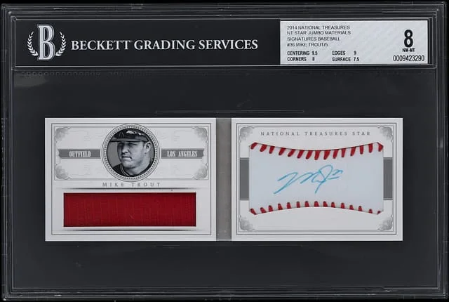 2014 Panini National Treasures Mike Trout Star Jumbo Materials Signatures Baseball #36 card image