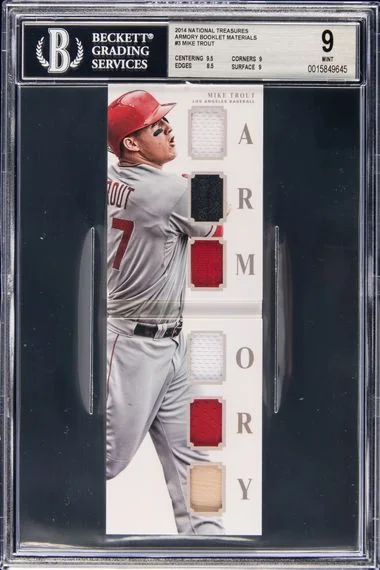 2014 Panini National Treasures Mike Trout Game-Used Armory Booklet Materials #3 card image
