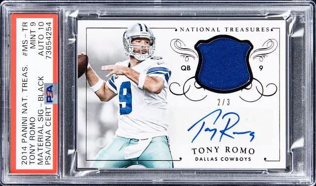 2014 Panini National Treasures Tony Romo Material Signatures Black #MS-TR card image