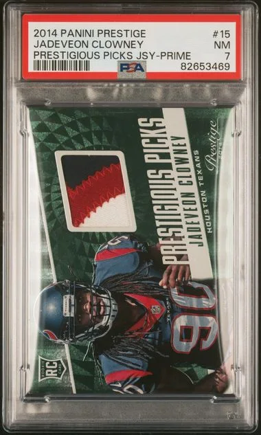 2014 Panini Prestige Jadeveon Clowney Event-Worn Prestigious Picks Jersey Prime #15 card image