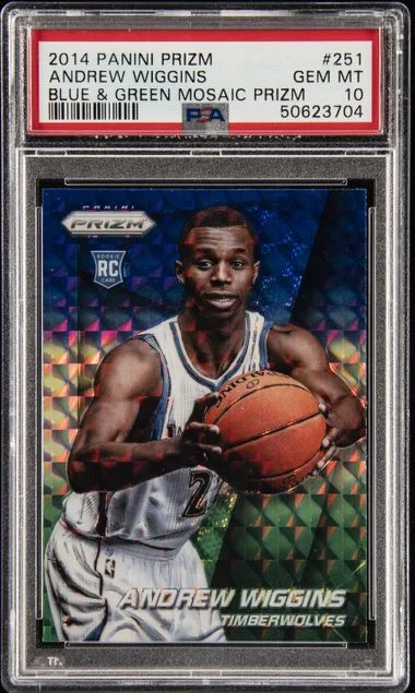 2014 Panini Prizm Andrew Wiggins Blue & Green Mosaic Prizm #251 card image