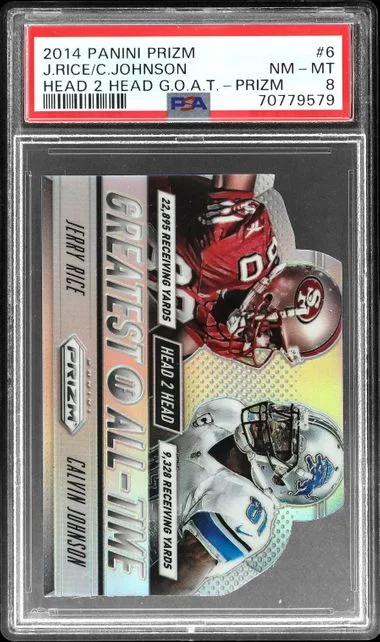 2014 Panini Prizm Calvin Johnson/Jerry Rice Head 2 Head Greatest Of All-Time Prizm #GOAT6 card image
