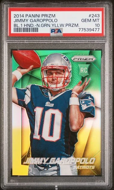 2014 Panini Prizm Hand-Neon Green-Yellow Prizm 243 Jimmy Garoppolo Ball In #1 card image