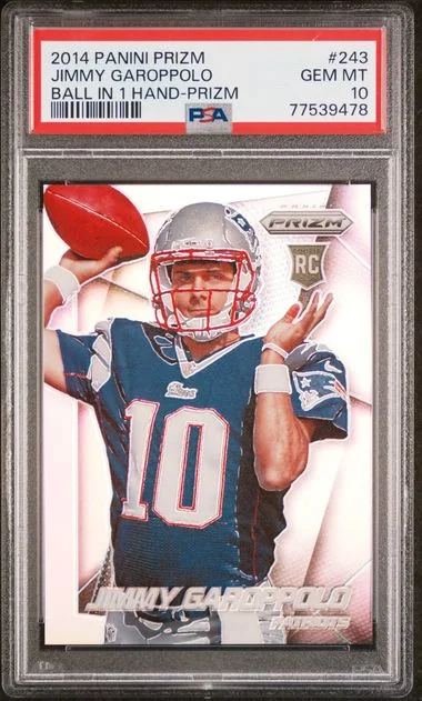 2014 Panini Prizm Jimmy Garoppolo, Ball In 1 Hand #243 card image