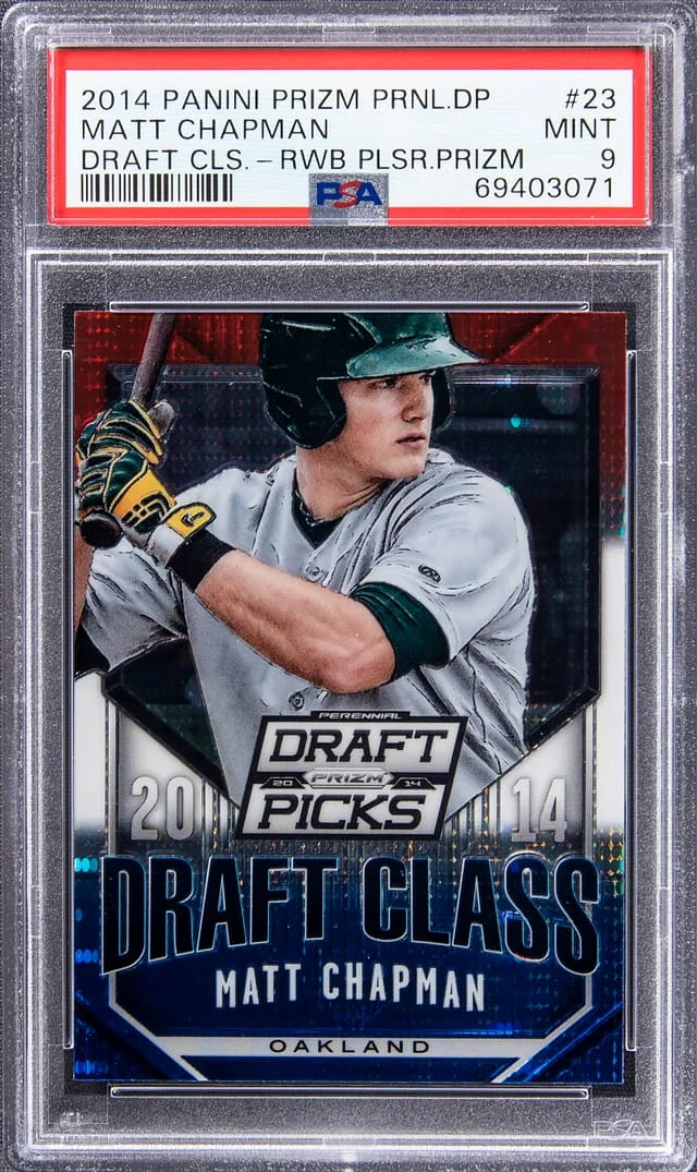 2014 Panini Prizm Matt Chapman Perennial Draft Picks Draft Class Red White and Blue Pulsar Prizm #23 card image