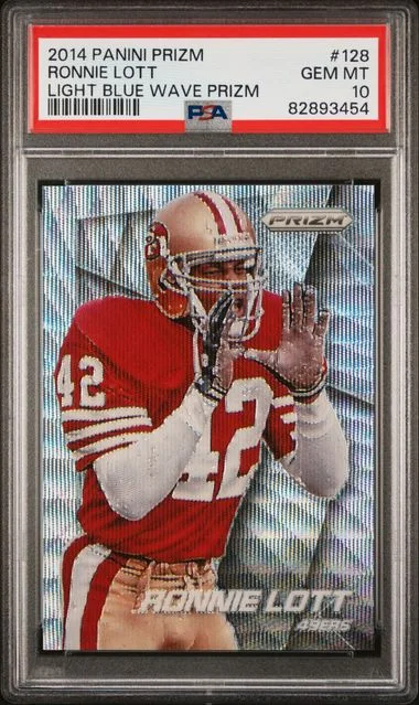 2014 Panini Prizm Ronnie Lott Light Blue Wave Prizm #128 card image