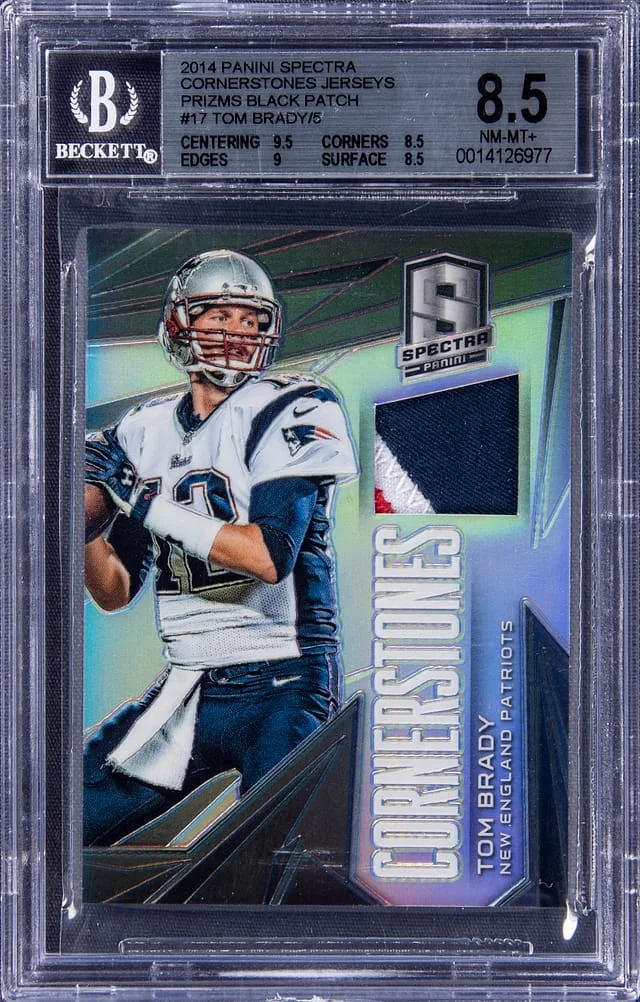 2014 Panini Spectra Tom Brady Cornerstones Jerseys Prizms #17 card image