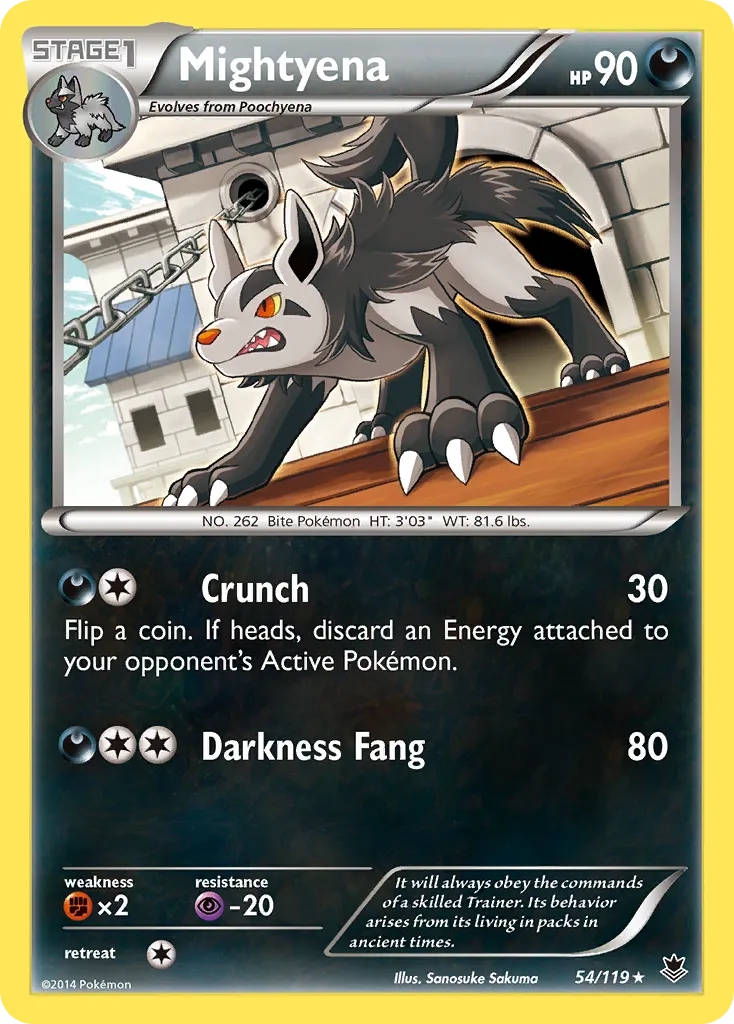 2014 Phantom Forces Mightyena Rare #054/119 Rare card image