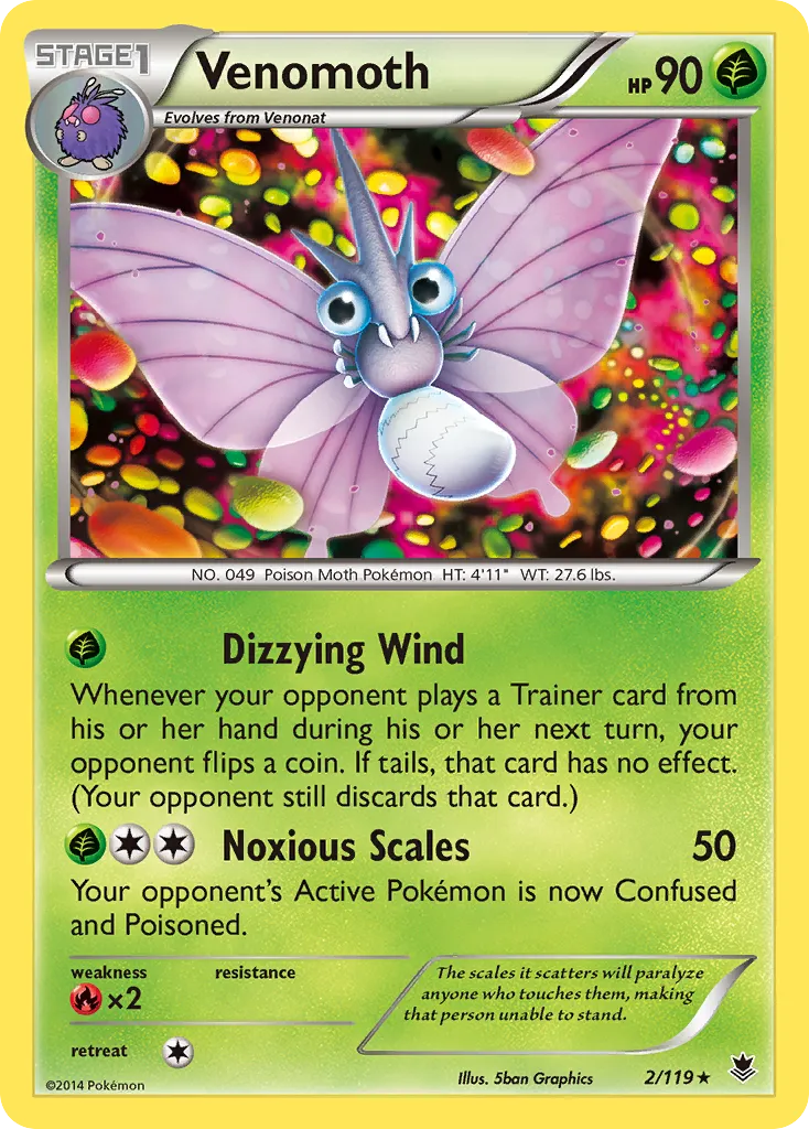 2014 Phantom Forces Venomoth Rare #002/119 Rare card image