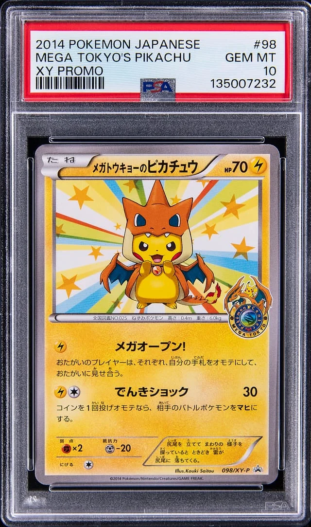 2014 Pokemon Japanese XY Promo Mega Tokyo's Mega Charizard Y Poncho-Wearing Pikachu #98 card image