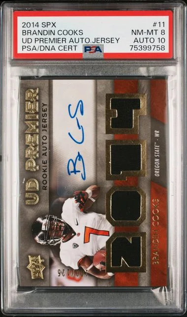 2014 SPx Brandin Cooks UD Premier Autograph Jersey #11 card image