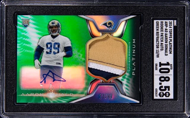 2014 Topps Aaron Donald Platinum Patch Autograph (RPA) Green Refractor #ARP-AD card image