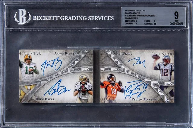 2014 Topps Aaron Rodgers/Drew Brees/Peyton Manning/Tom Brady Multi-Signed Five Star Quadragraphs #FSQB-RBMB card image