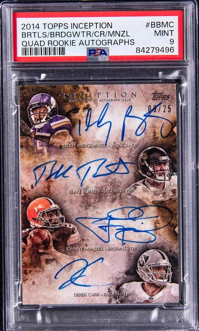 2014 Topps Bridgewater/Bortles/Manziel/Carr Multi-Signed Inception Quad Autographs #BBMC card image