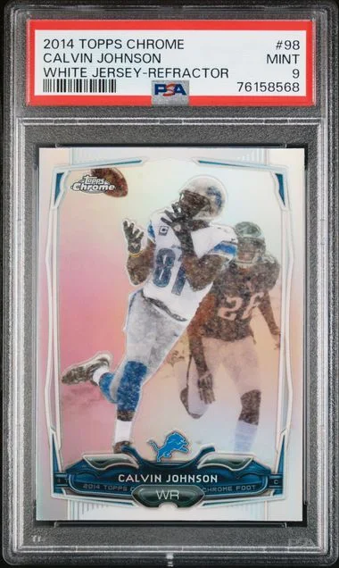 2014 Topps Chrome Calvin Johnson, White Refractor #98 card image