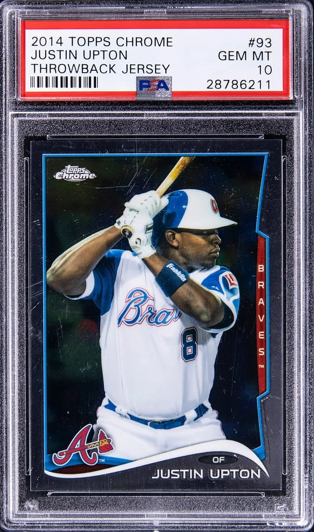 2014 Topps Chrome Justin Upton Throwback Jersey #93 card image