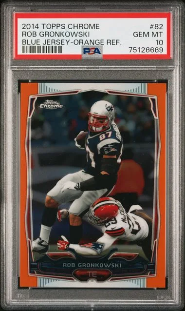 2014 Topps Chrome Rob Gronkowski Blue Jersey-Orange Refractor #82 card image