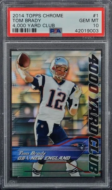 2014 Topps Chrome Tom Brady Mini 4,000 Yard Club Red Refractor #1 card image