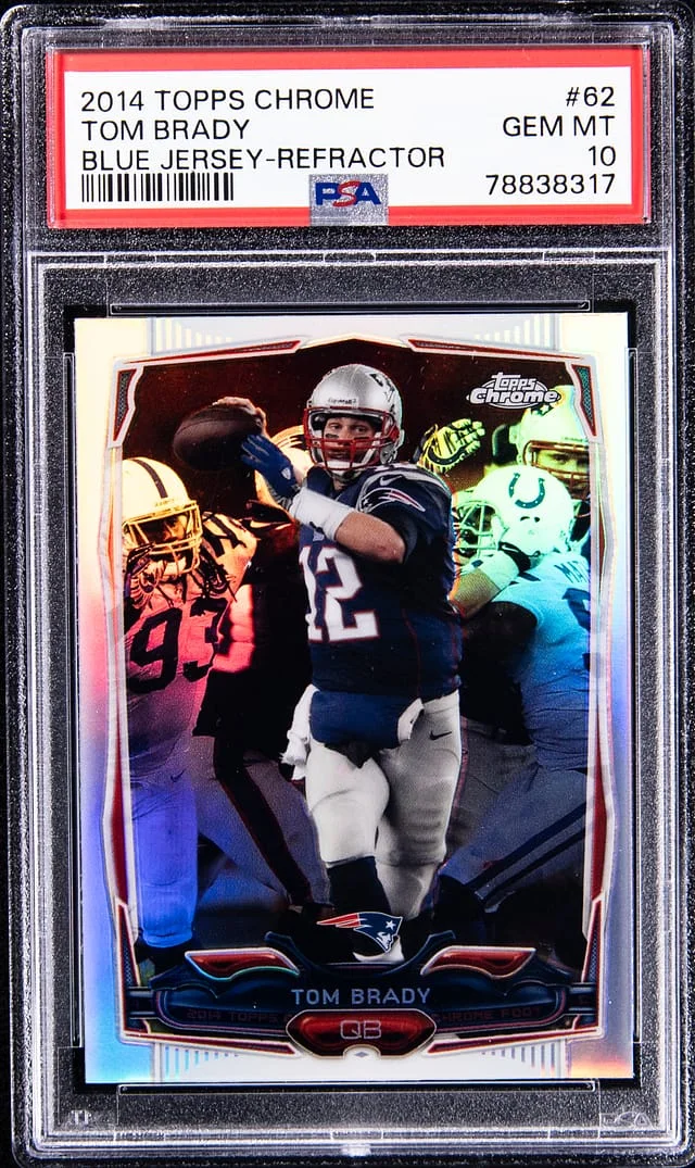 2014 Topps Chrome Tom Brady, Blue Blue Refractor #62 card image