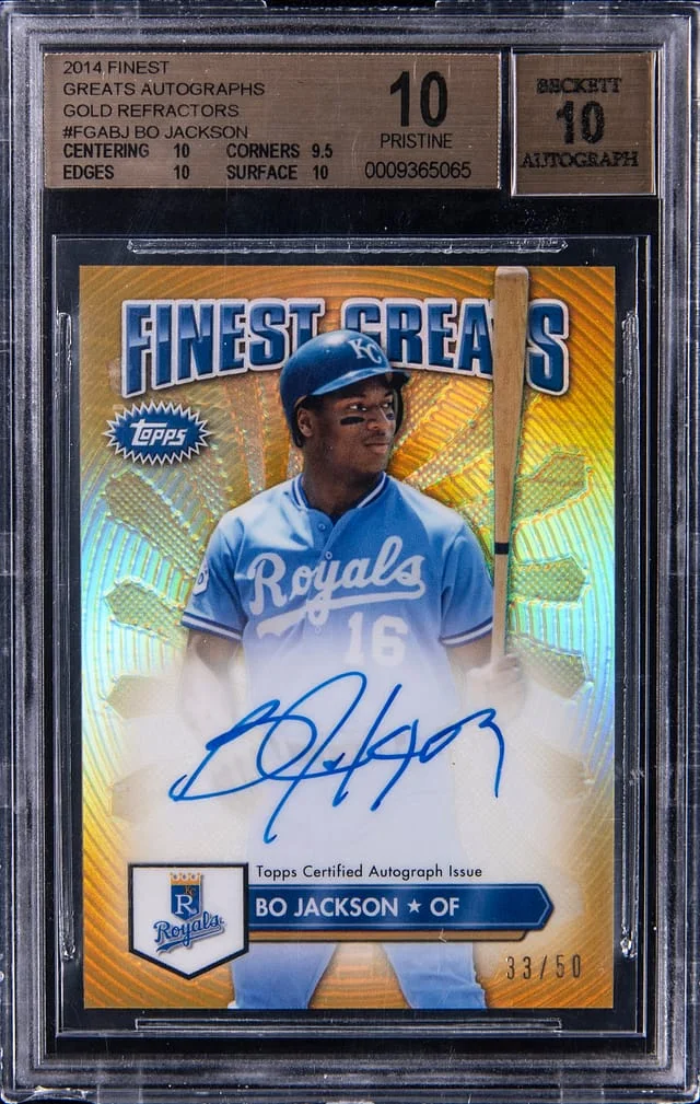 2014 Topps Finest Bo Jackson Greats Autographs Gold Refractor #FGA-BJ card image