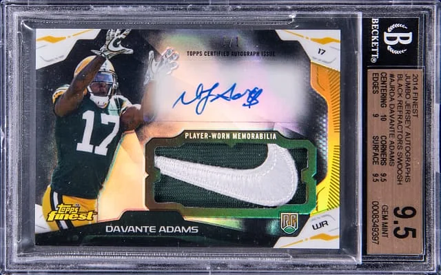 2014 Topps Finest Davante Adams Jumbo Jersey Autographs Black Refractor Nike Swoosh #AJRDA card image
