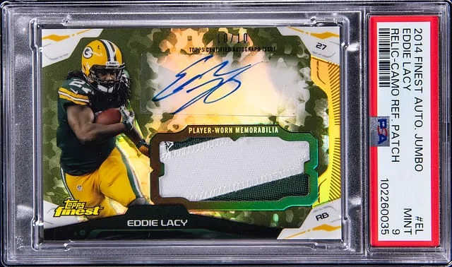 2014 Topps Finest Eddie Lacy Autograph Jumbo Relic Camo Refractor Patch #AJR-EL card image