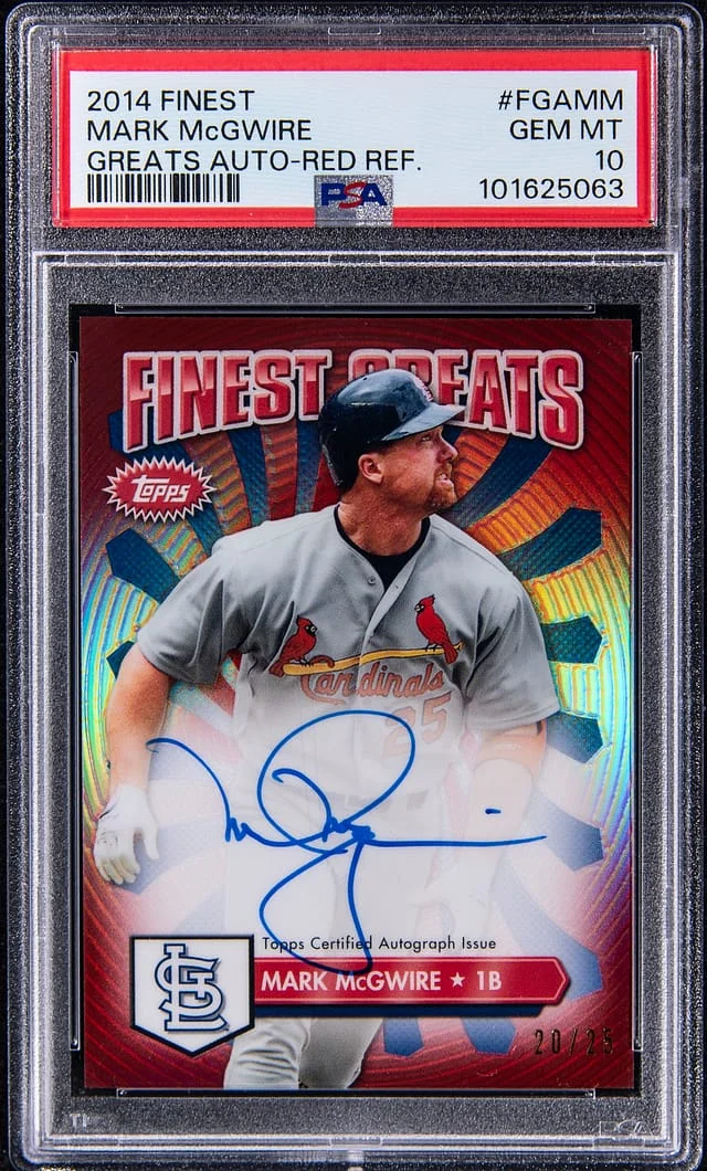 2014 Topps Finest Mark McGwire Greats Autographs Red Refractor #FGA-MM card image