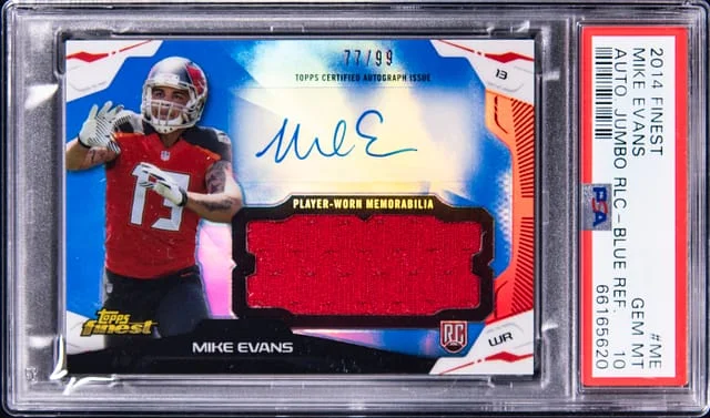 2014 Topps Finest Mike Evans Autograph Jumbo Relic Blue Refractor #ME card image