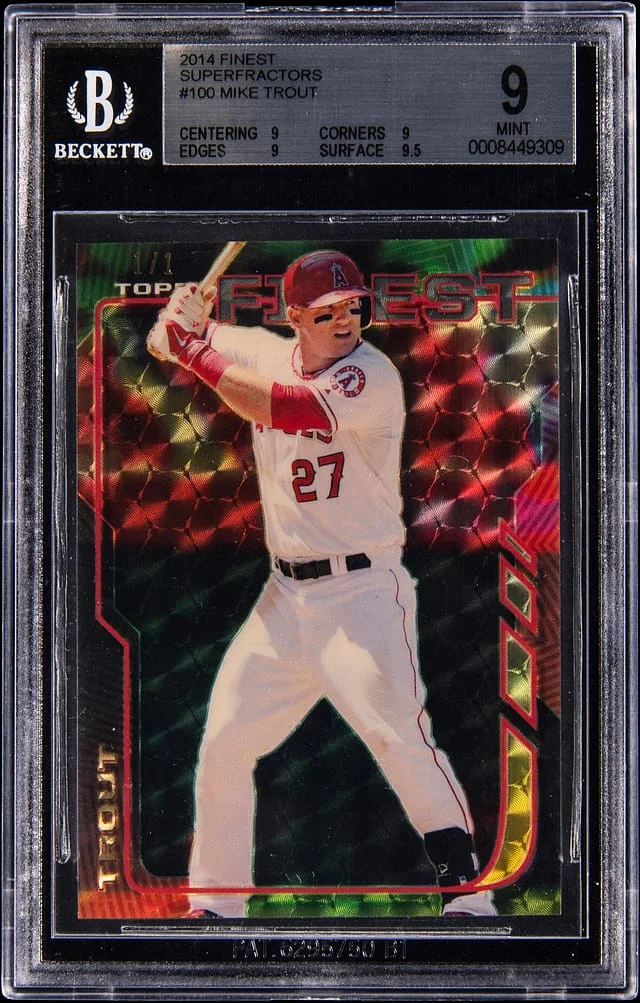 2014 Topps Finest Mike Trout SuperFractor #100 card image