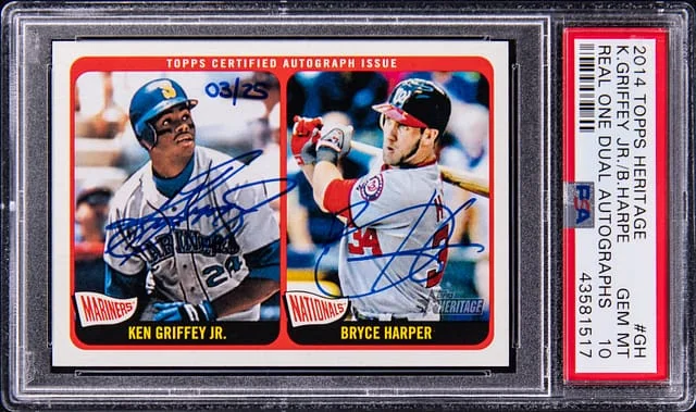 2014 Topps Heritage Real One Ken Griffey Jr/Bryce Harper Dual Autographs #RODA-GH card image