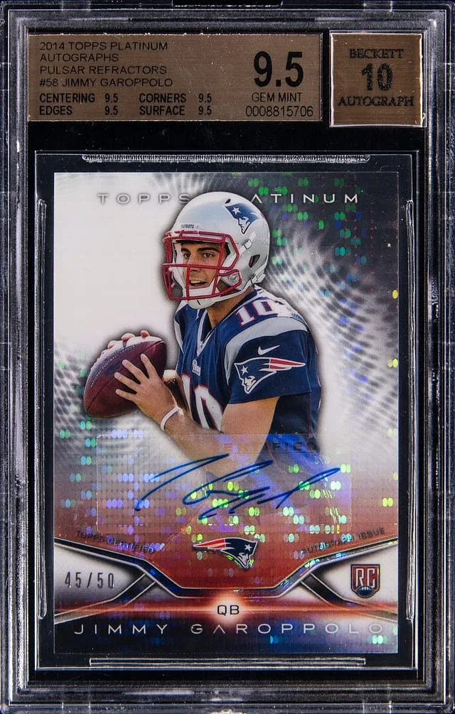 2014 Topps Jimmy Garoppolo Platinum Autographs Pulsar Refractors #58 card image