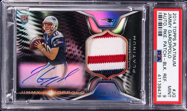 2014 Topps Jimmy Garoppolo Platinum Autograph Patch Black Refractor #ARP-JG card image