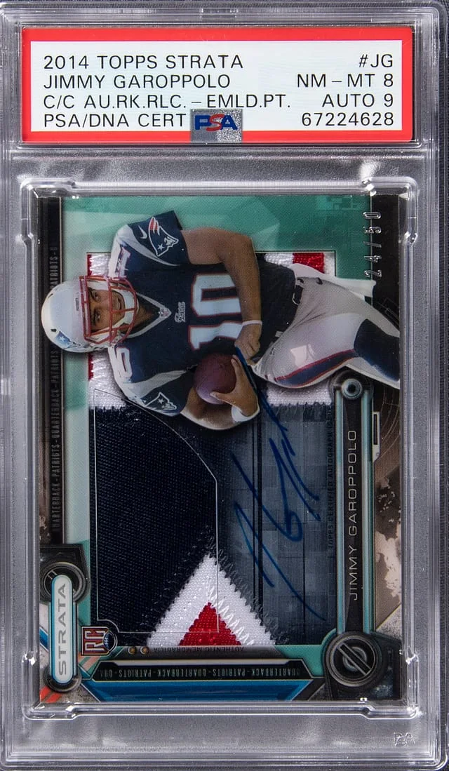 2014 Topps Jimmy Garoppolo Strata Clear Cut Autographed Relics Emerald Patches #CCAR-JG card image