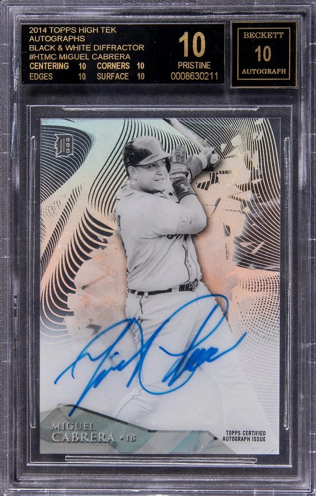 2014 Topps Miguel Cabrera High Tek Autograph Black & White Diffractor #HT-MC card image