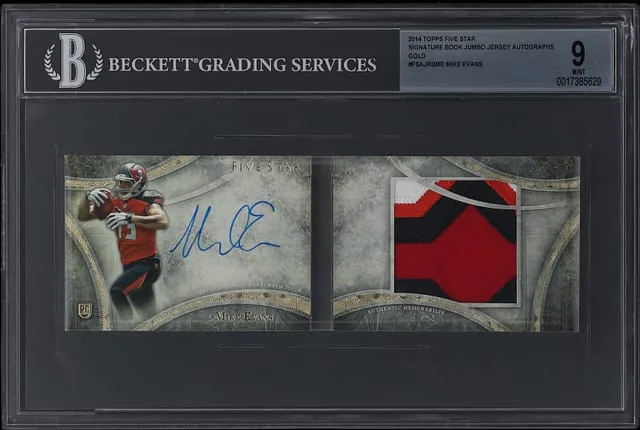 2014 Topps Mike Evans Five Star Signature Book Jumbo Jersey Autographs Gold #FSAJRB-ME card image