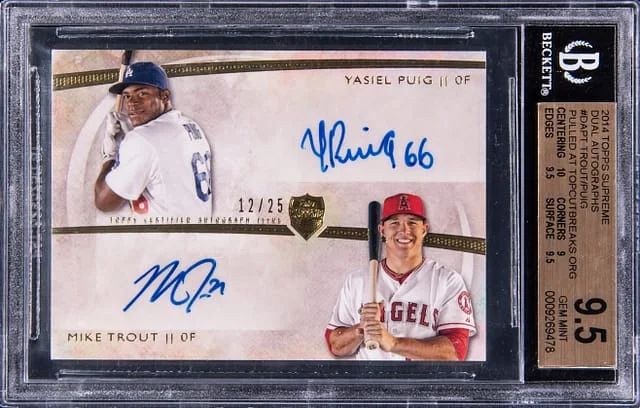 2014 Topps Mike Trout/Yasiel Puig Supreme Dual Autographs #DAPT card image