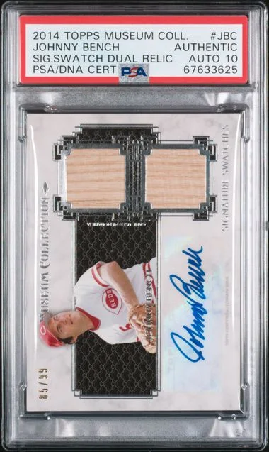 2014 Topps Museum Collection Johnny Bench Signature Swatches Dual Relic #JBC card image