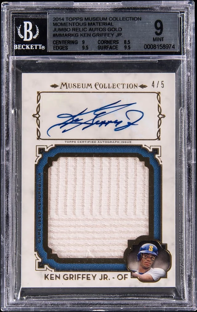 2014 Topps Museum Collection Ken Griffey Jr. Momentous Material Jumbo Relic Autographs Gold #MMAR-KG card image