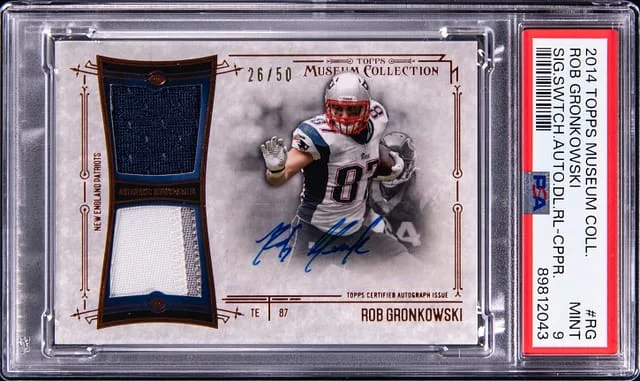 2014 Topps Museum Collection Rob Gronkowski Signature Swatches Dual Relic Autograph Copper #SSDRA-RG card image