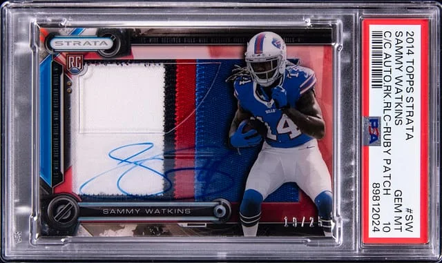 2014 Topps Sammy Watkins Strata Clear Cut Autograph Relic Ruby Patch #CCAR-SW card image
