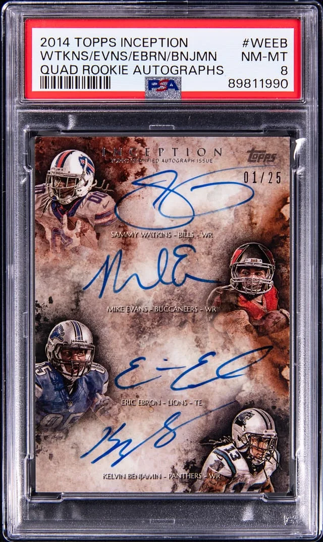 2014 Topps Sammy Watkins/Mike Evans/Eric Ebron/Kelvin Benjamin Multi-Signed Inception Quad Autographs #QRA-WEEB card image