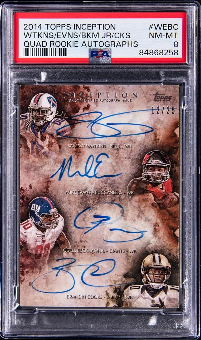 2014 Topps Sammy Watkins/Mike Evans/Odell Beckham JR./Brandin Cooks Multi-Signed Inception Quad Autographs #WEBC card image