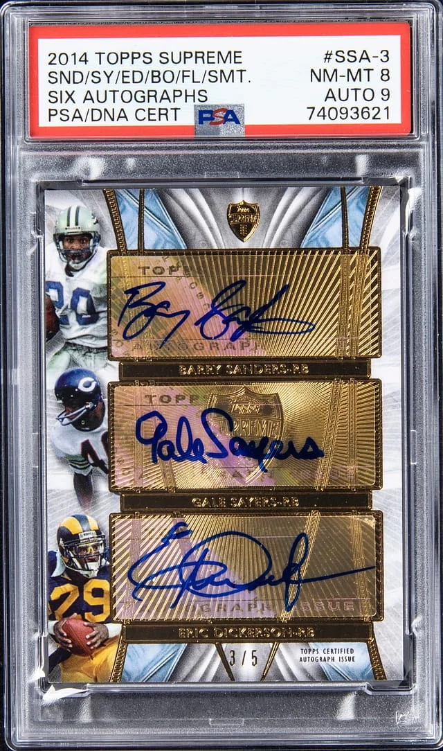 2014 Topps Sanders/Sayers/Dickerson/Jackson/Faulk/Smith Multi-Signed Supreme Six Autographs #SSA-3 card image
