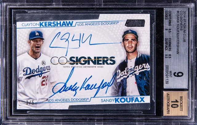 2014 Topps Stadium Club Sandy Koufax/Clayton Kershaw Co-Signers #CSAKK card image