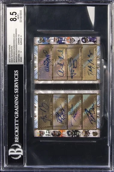 2014 Topps Stafford/Wilson/Manning/Luck/Manziel/Rodgers/Bridgewater/Brees Multi-Signed Supreme Eight Autographs #SEA-1 card image