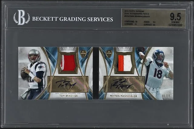 2014 Topps Tom Brady/Peyton Manning Supreme Dual Autographs Patch #SDAP-BMA card image