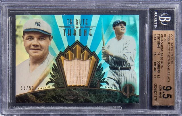 2014 Topps Tribute Babe Ruth To The Throne Relics Blue #THRONE-BR card image
