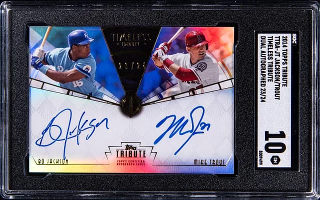 2014 Topps Tribute Bo Jackson/Mike Trout Timeless Tribute Dual Autograph #TTRA-JT card image