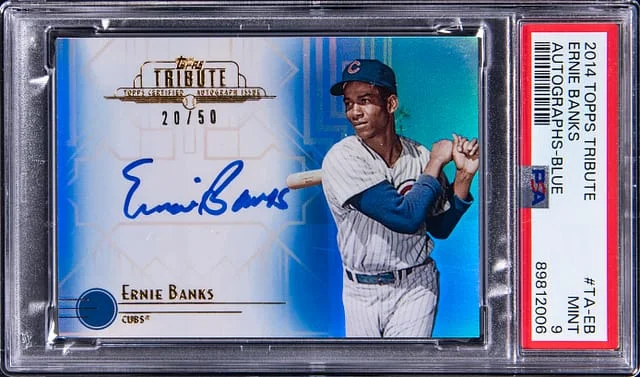 2014 Topps Tribute Ernie Banks Autograph Blue #TA-EB card image