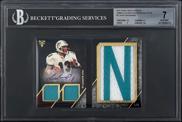 2014 Topps Triple Threads Dan Marino Jumbo Plus Relic Autographs Letter #TTLPAR-7 card image